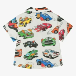 Rock Your Baby Tops*Boys Ivory Cotton Race Car Shirt