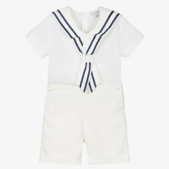 Beatrice amp; George Outfit Sets*Boys Ivory Cotton Sailor Buster Suit