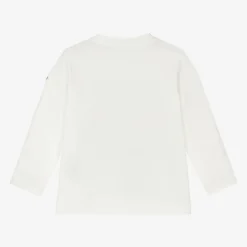 Moncler Enfant Tops*Boys Ivory Cotton Tricolour Logo Top