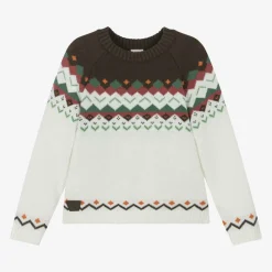 Boboli Tops*Boys Ivory Fair Isle Knitted Sweater
