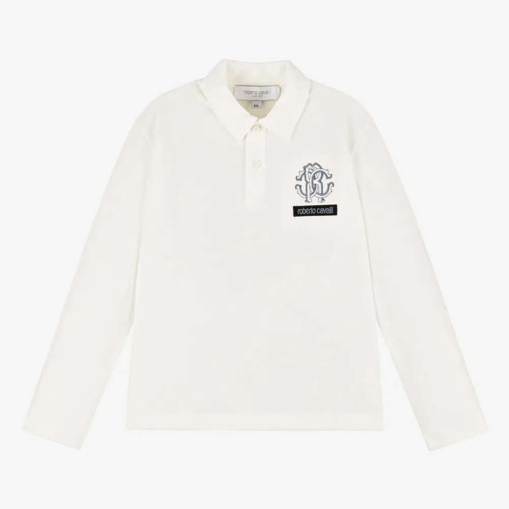 Roberto Cavalli Tops*Boys Ivory RC Monogram Cotton Polo Shirt