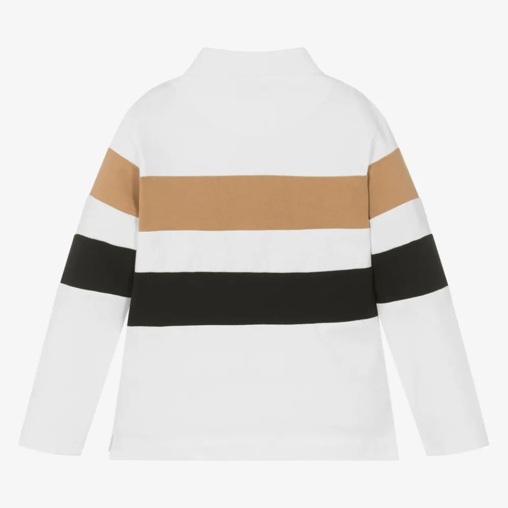 Mayoral Tops*Boys Ivory Stripe Cotton Polo Shirt