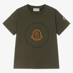 Moncler Enfant Tops*Boys Khaki Green Cotton T-Shirt