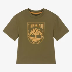 Timberland Tops*Boys Khaki Green Organic Cotton T-Shirt
