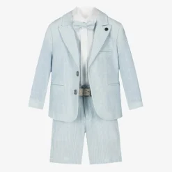 Beau KiD Suits*Boys Light Blue Stripe Cotton Shorts Suit