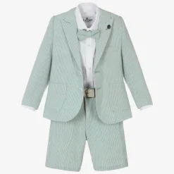 Beau KiD Suits*Boys Mint Blue Cotton Stripe Shorts Suit