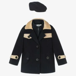 Beau KiD Coats & Jackets*Boys Navy Blue & Beige Coat & Hat Set