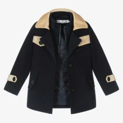 Beau KiD Coats & Jackets*Boys Navy Blue & Beige Coat & Hat Set