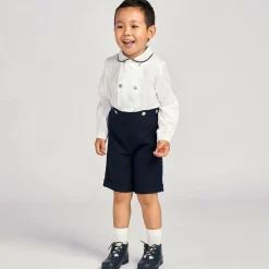 Ancar Outfit Sets*Boys Navy Blue & White Cotton Buster Suit