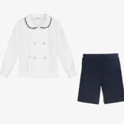 Ancar Outfit Sets*Boys Navy Blue & White Cotton Buster Suit