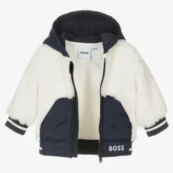 BOSS Coats & Jackets*Boys Navy Blue & White Faux Fur Jacket