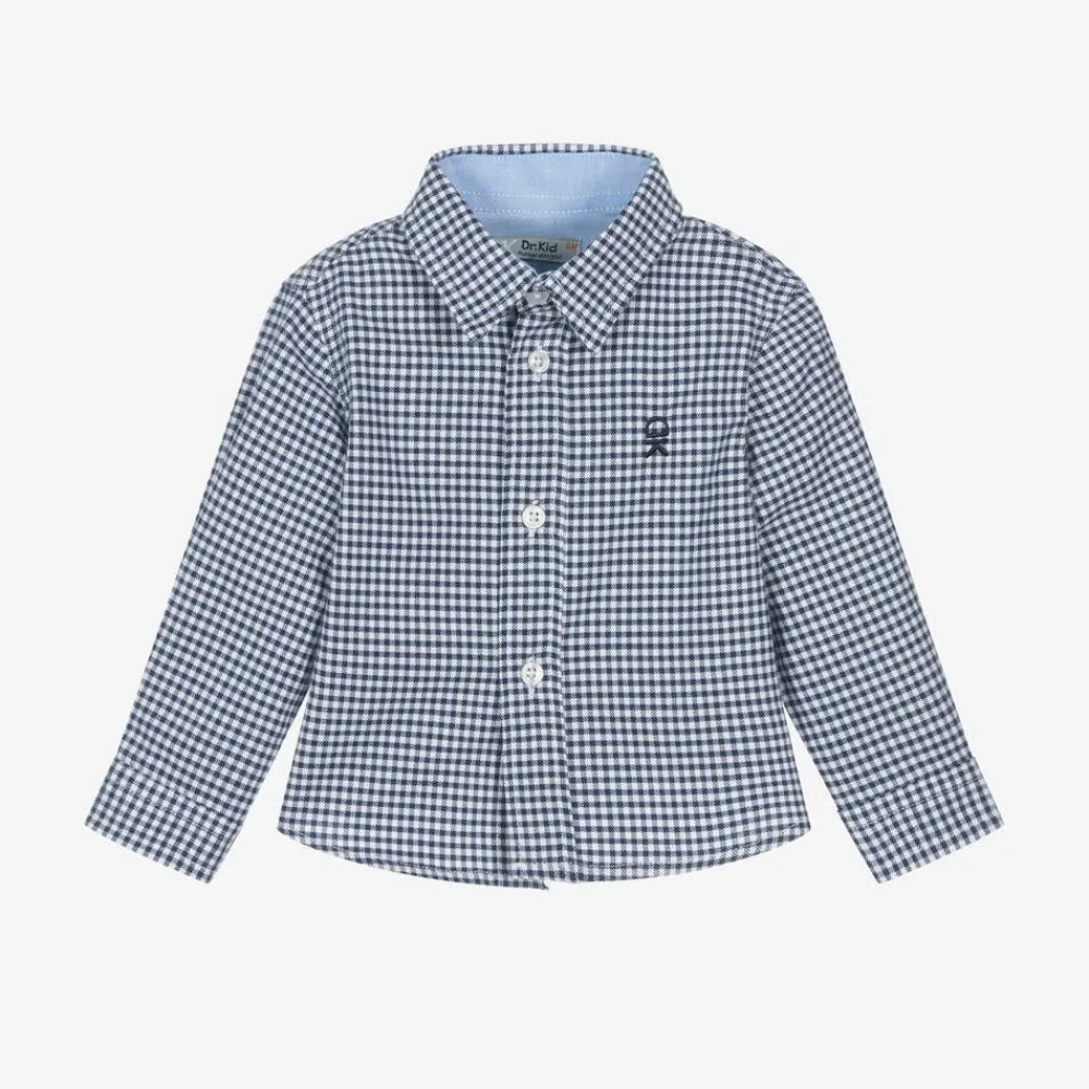 Dr. Kid Tops*Boys Navy Blue Check Cotton Shirt