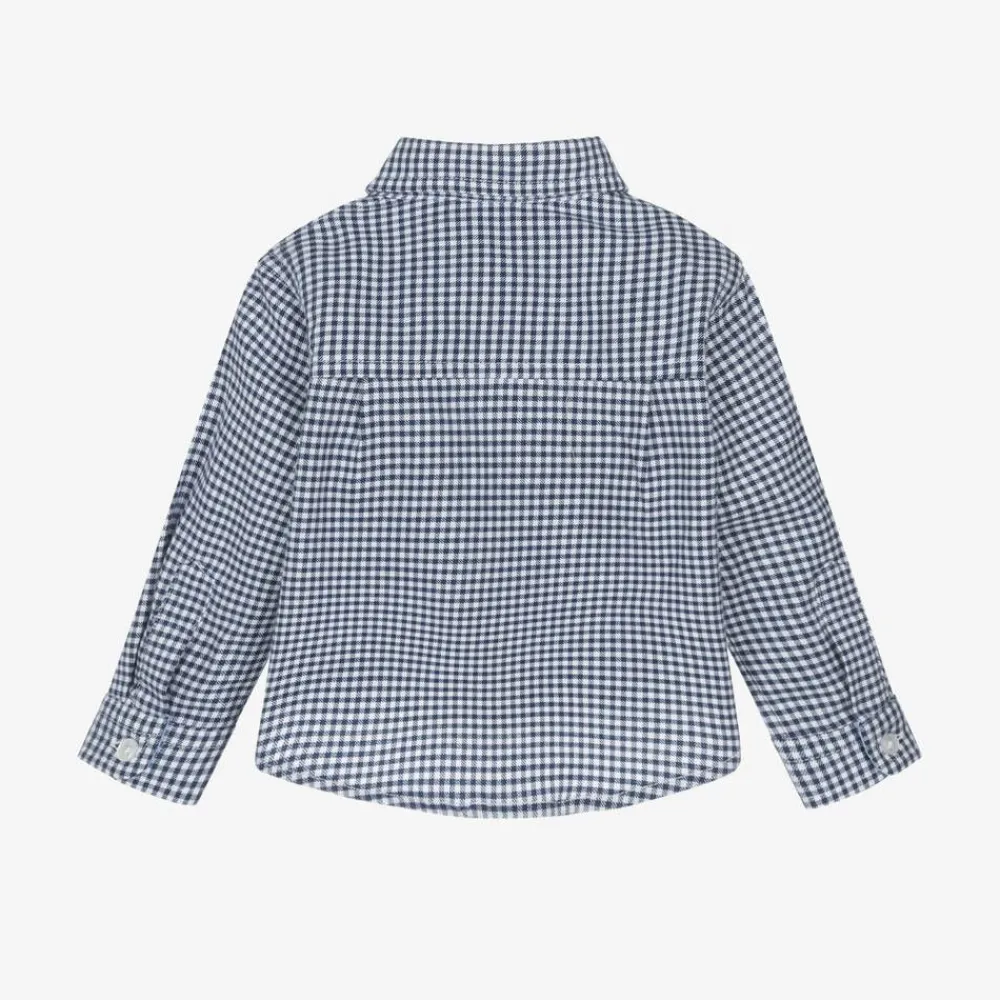 Dr. Kid Tops*Boys Navy Blue Check Cotton Shirt