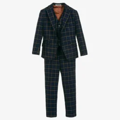 Romano Suits*Boys Navy Blue Check Suit