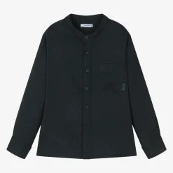 Mayoral Tops*Boys Navy Blue Collarless Shirt