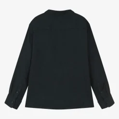Mayoral Tops*Boys Navy Blue Collarless Shirt