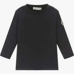 Moncler Enfant Tops*Boys Navy Blue Cotton Embossed Top