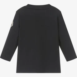 Moncler Enfant Tops*Boys Navy Blue Cotton Embossed Top