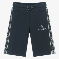 AIGNER Shorts*Boys Navy Blue Cotton Logo Tape Shorts