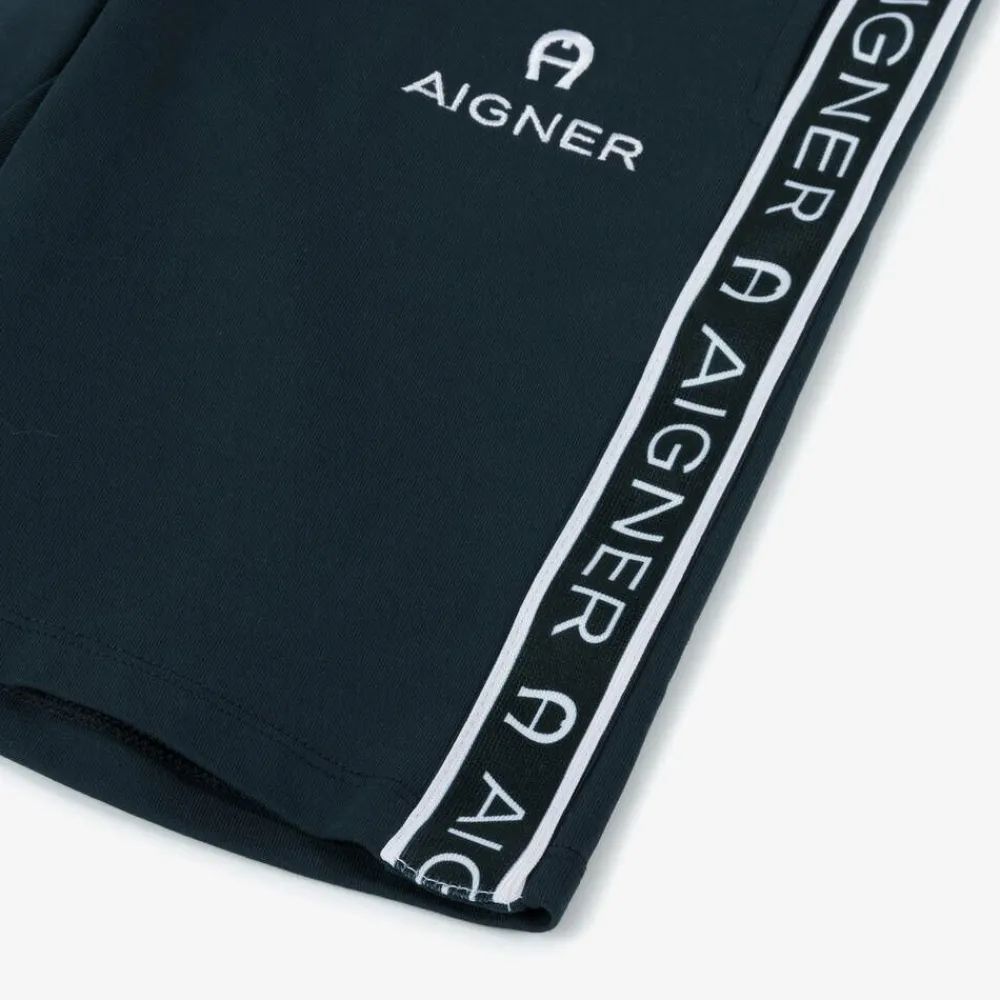 AIGNER Shorts*Boys Navy Blue Cotton Logo Tape Shorts