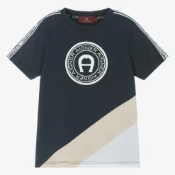 AIGNER Tops*Boys Navy Blue Cotton T-Shirt
