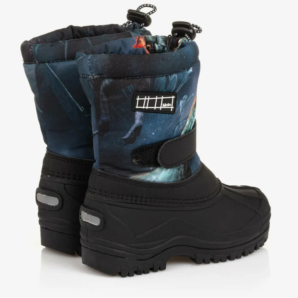 Molo Snow Boots|Snow Boots*Boys Navy Blue Dinosaur Snow Boots