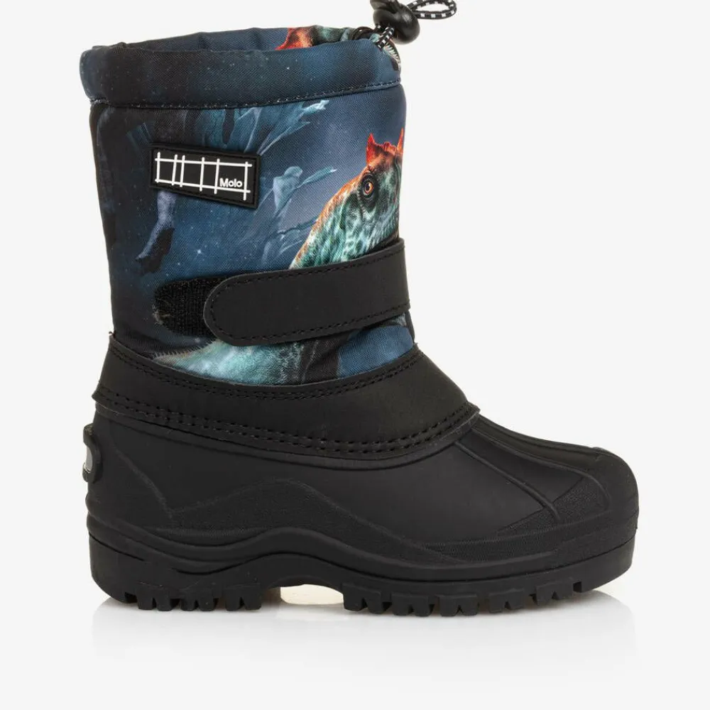 Molo Snow Boots|Snow Boots*Boys Navy Blue Dinosaur Snow Boots