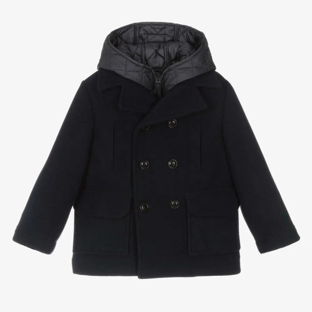 Il Gufo Coats & Jackets*Boys Navy Blue Felted 2-in-1 Coat