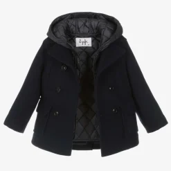 Il Gufo Coats & Jackets*Boys Navy Blue Felted 2-in-1 Coat