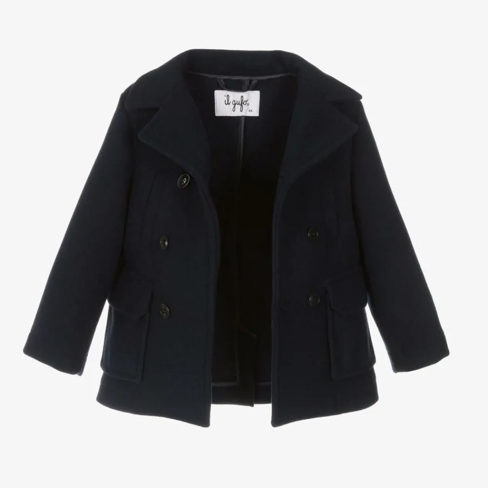 Il Gufo Coats & Jackets*Boys Navy Blue Felted 2-in-1 Coat