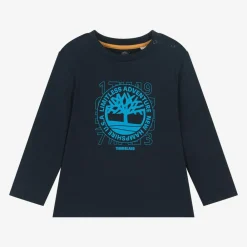 Timberland Tops*Boys Navy Blue Logo Print Top