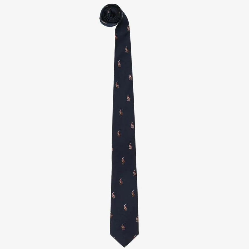 Ralph Lauren Clothing Accessories*Boys Navy Blue Pony Logo Silk Tie