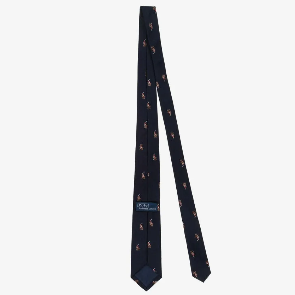 Ralph Lauren Clothing Accessories*Boys Navy Blue Pony Logo Silk Tie