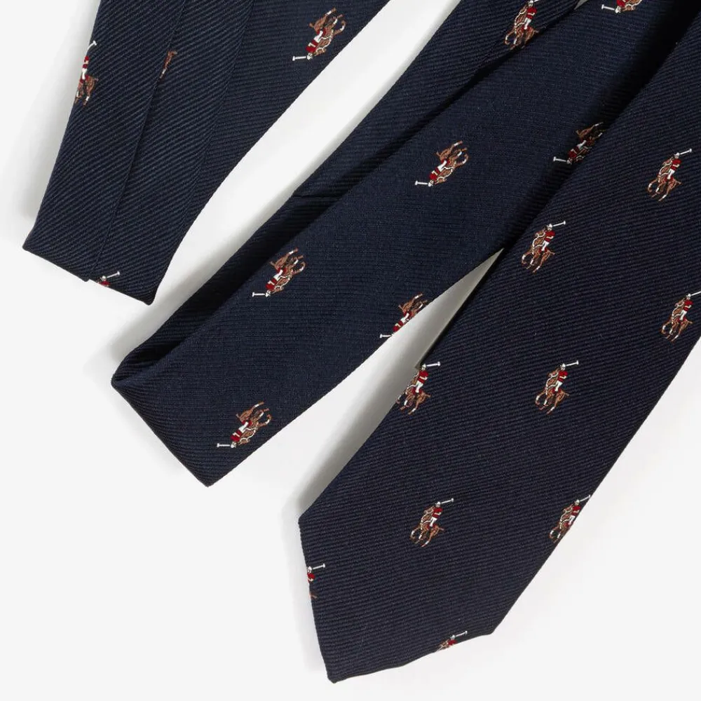 Ralph Lauren Clothing Accessories*Boys Navy Blue Pony Logo Silk Tie