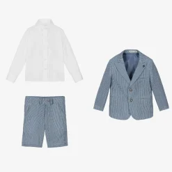 Beau KiD Suits|Suits*Boys Navy Blue Stripe Cotton Shorts Suit
