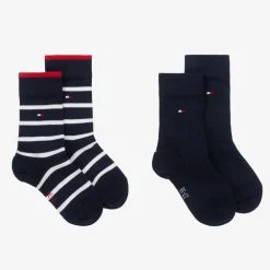 Tommy Hilfiger Socks*Boys Navy Blue Striped Cotton Socks (2 Pack)