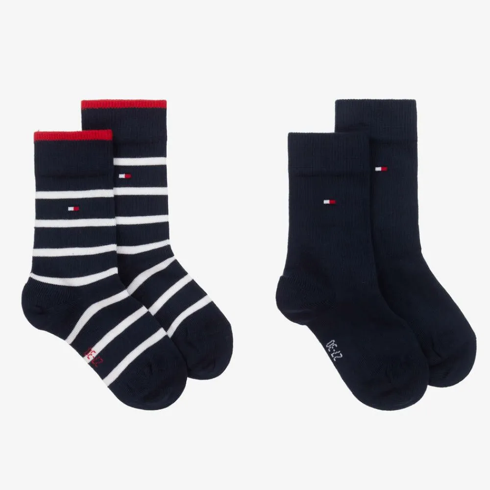 Tommy Hilfiger Socks*Boys Navy Blue Striped Cotton Socks (2 Pack)