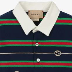 Gucci Tops*Boys Navy Blue Striped Web Polo Shirt