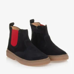 Pom dApi Boots*Boys Navy Blue Suede Leather Boots