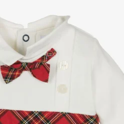 Emile et Rose Babysuits*Boys Navy Blue Velour Tartan Babygrow