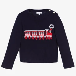 Beatrice amp; George Tops*Boys Navy Blue Wool Train Sweater