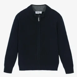 Il Gufo Tops*Boys Navy Blue Wool Zip-Up Cardigan