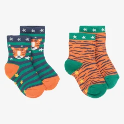Frugi Socks|Socks*Boys Orange Cotton Slipper Socks (2 Pack)