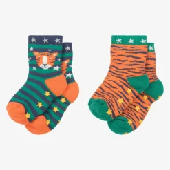 Frugi Socks|Socks*Boys Orange Cotton Slipper Socks (2 Pack)