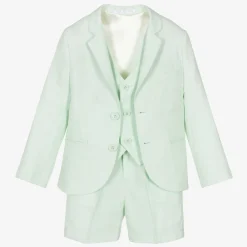 Caramelo Kids Suits*Boys Pale Green Linen & Cotton Shorts Suit