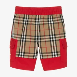 Burberry Shorts*Boys Red & Beige Check Cargo Shorts