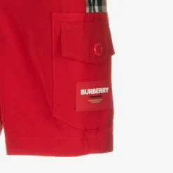 Burberry Shorts*Boys Red & Beige Check Cargo Shorts