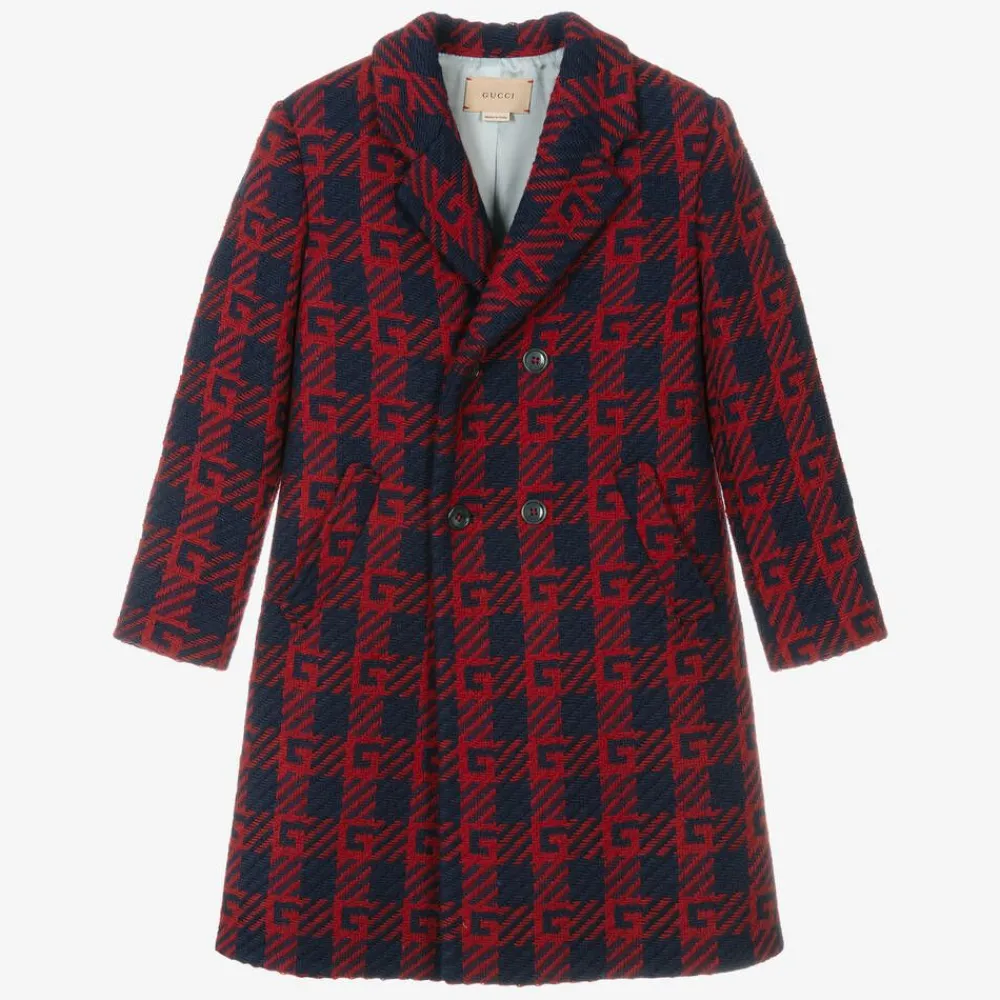 Gucci Coats & Jackets*Boys Red & Blue Wool Logo Coat