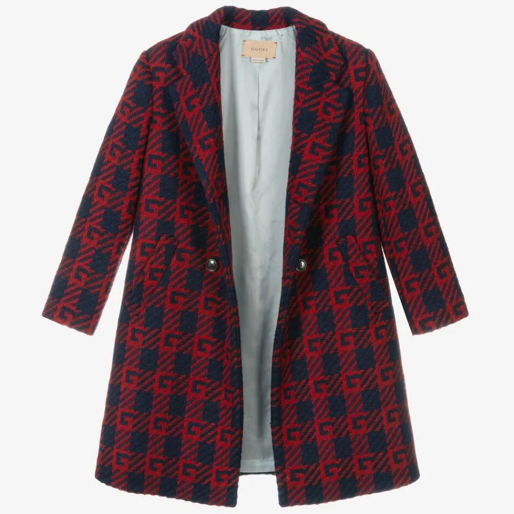 Gucci Coats & Jackets*Boys Red & Blue Wool Logo Coat