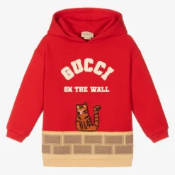 Gucci Tops*Boys Red Cotton Logo Hoodie